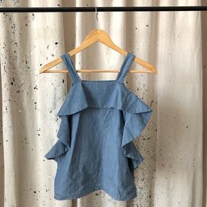 Chambray tank with thin stripes
